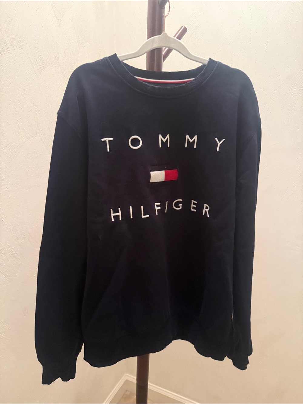 Tommy Hilfiger Navy Crewneck Sweatshirt with White & Red Logo Patch